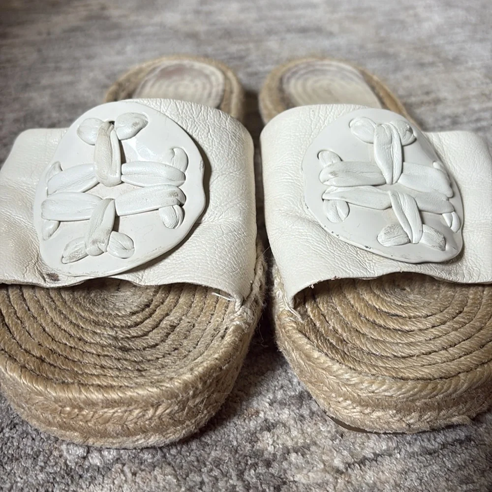 Tory Burch Cream Espadrille Slides - women’s size 6.5 - leather